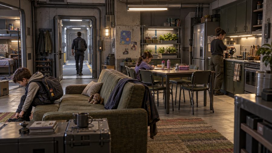 Terran Concord working-family apartment in an Earth-orbit arcology